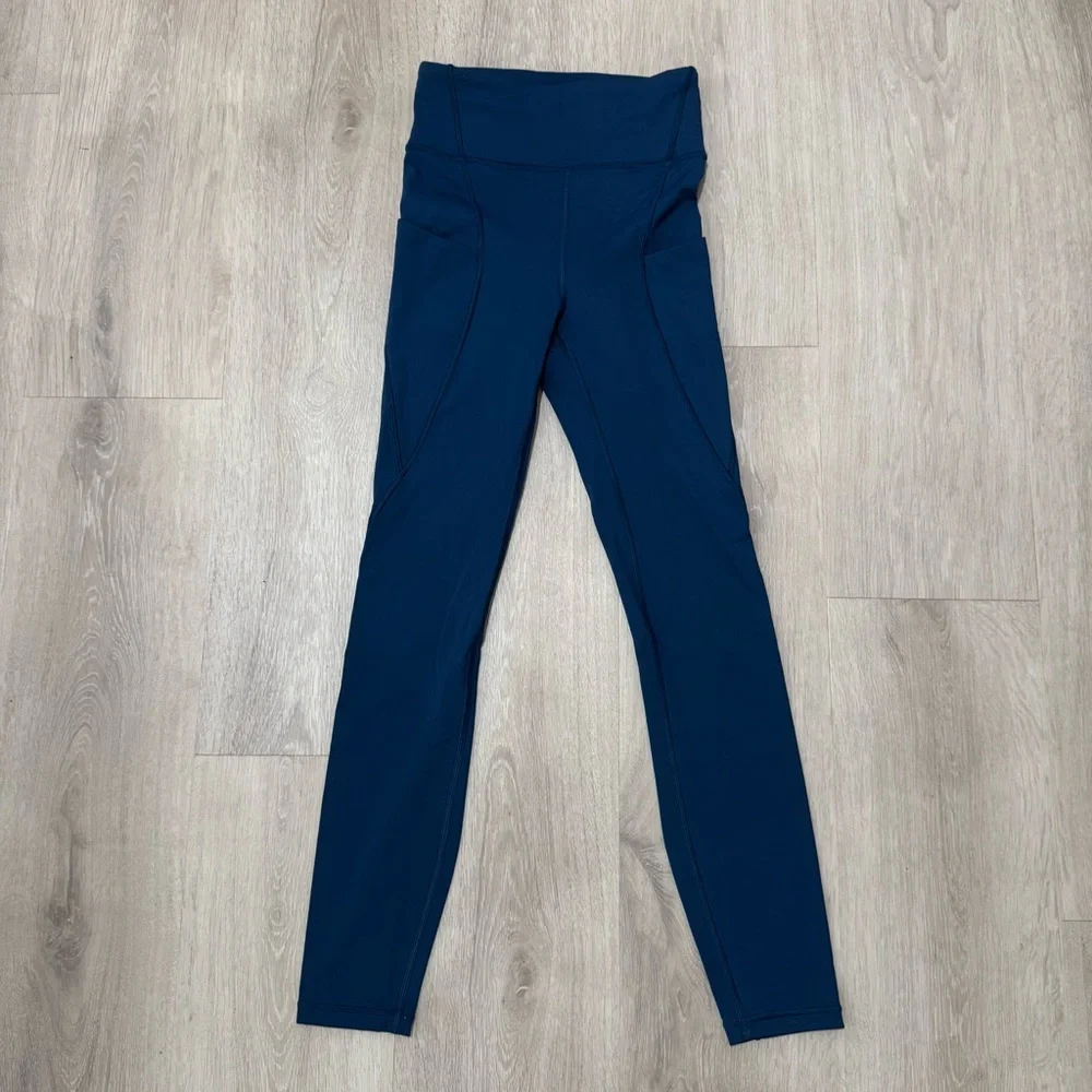 lululemon blue workout athletic yoga gym running leggings pants bottom pockets